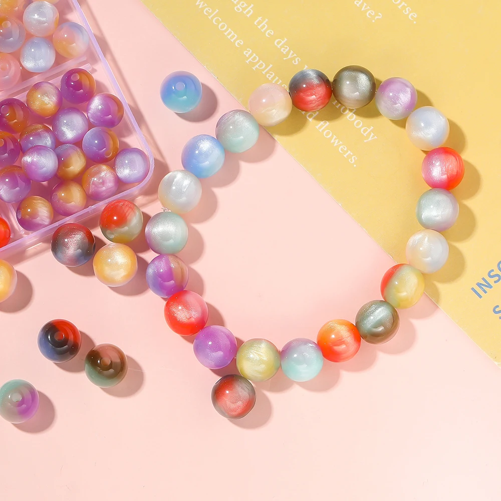 20/10pcs 8/10/12mm Resin Colorful Cat Eye Beads Round Spacer Beads for DIY Bracelet Necklace Earrings Jewelry Making Accessories
