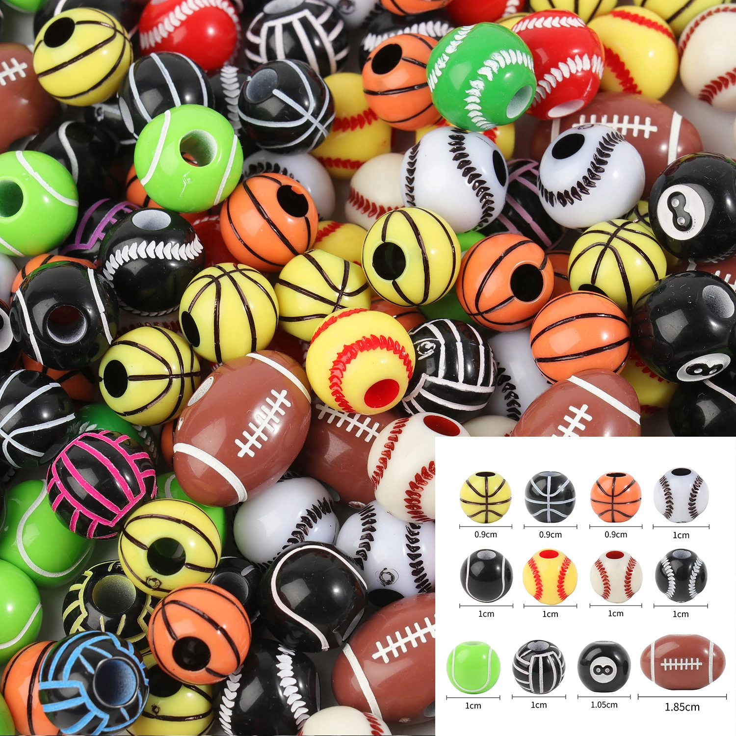 20/50Pcs Sport Basketball Baseball Tennis Beads Spacer Acrylic Beads For Making Bracelet Necklace DIY Craft Jewelry Supplies