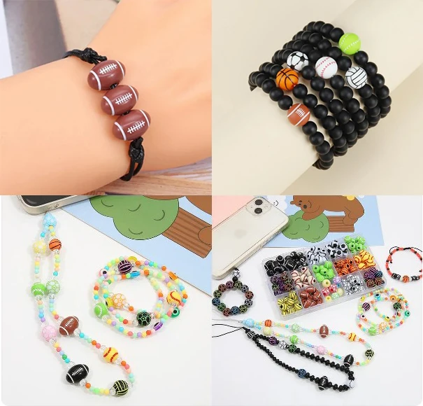 20/50Pcs Sport Basketball Baseball Tennis Beads Spacer Acrylic Beads For Making Bracelet Necklace DIY Craft Jewelry Supplies