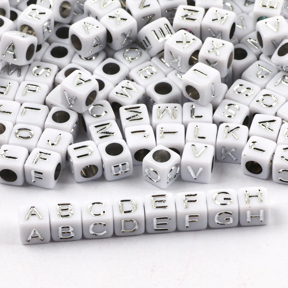 100-500pcs Square White and Black Mixed Letter Acrylic Beads Cube Loose Spacer Alphabet Beads For Jewelry Making Diy Accessories