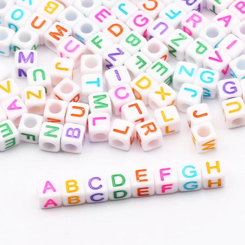 100-500pcs Square White and Black Mixed Letter Acrylic Beads Cube Loose Spacer Alphabet Beads For Jewelry Making Diy Accessories
