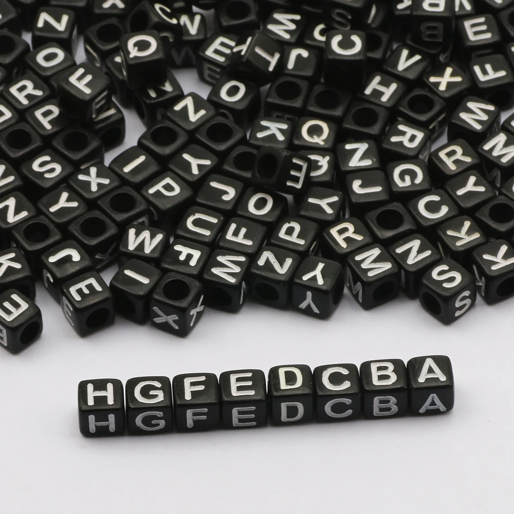 100-500pcs Square White and Black Mixed Letter Acrylic Beads Cube Loose Spacer Alphabet Beads For Jewelry Making Diy Accessories
