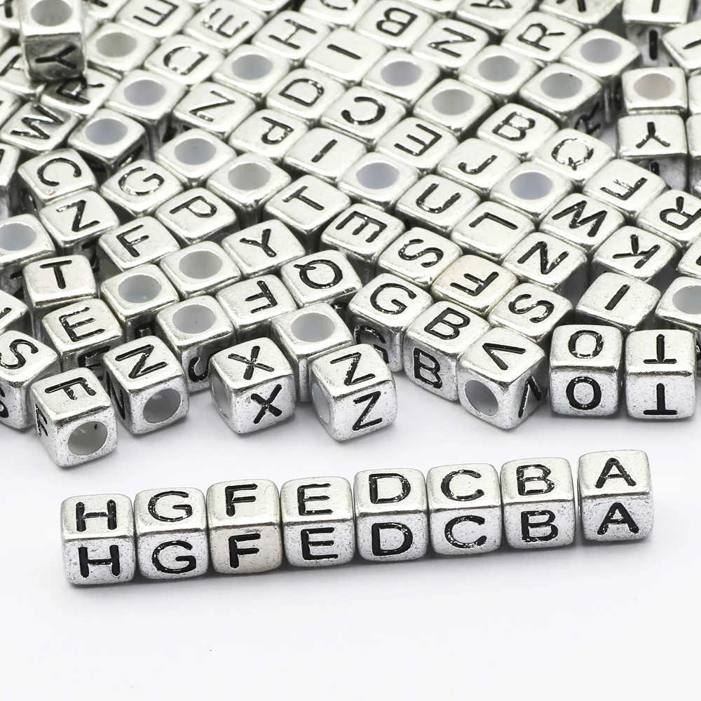100-500pcs Square White and Black Mixed Letter Acrylic Beads Cube Loose Spacer Alphabet Beads For Jewelry Making Diy Accessories