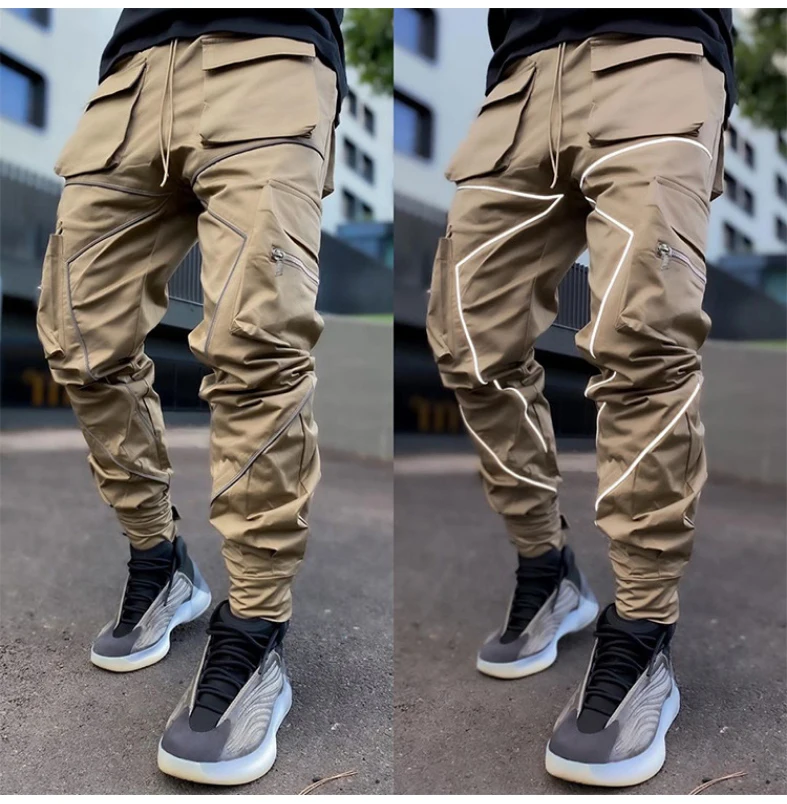 Men's Reflective Cargo Pants 2026 New Hip Hop Casual Joggers Trousers Multi-Pocket Men Sweatpants Streetwear Sports Pant M-3XL