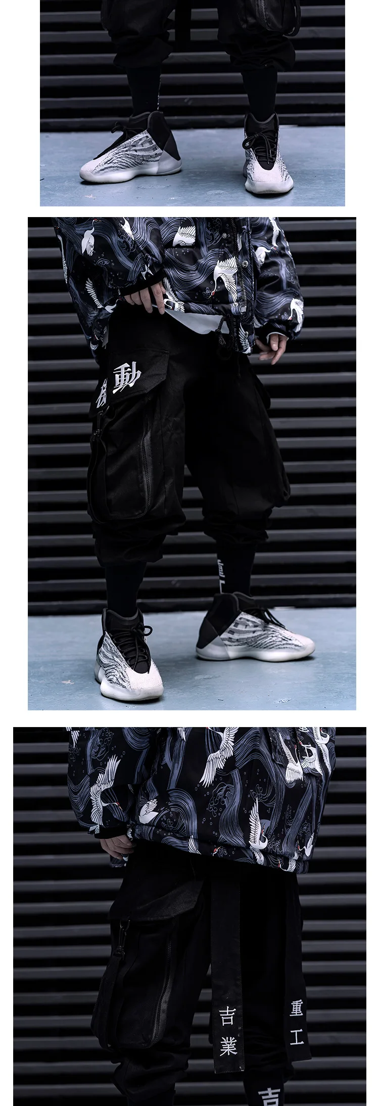 Ribbons Embroidery Tactical Hip Hop Cargo Pants With Big Pockets Men Women Harajuku Punk Techwear Harem Pants