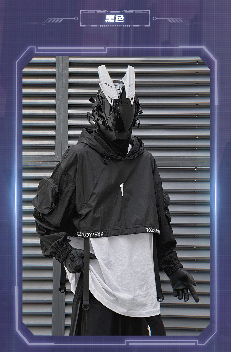 2024 Hip Hop Punk Techwear Short Jacket Hooded Cloak Men Women Multi Pockets Functional Pullover Jacket Street Casual Coat