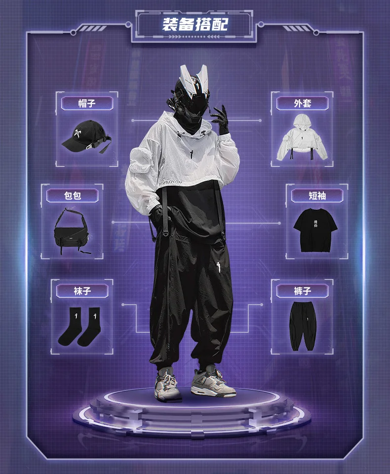 2024 Hip Hop Punk Techwear Short Jacket Hooded Cloak Men Women Multi Pockets Functional Pullover Jacket Street Casual Coat