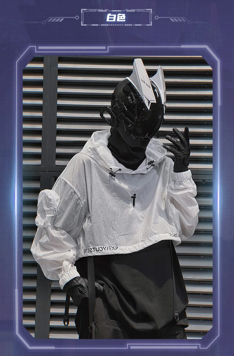 2024 Hip Hop Punk Techwear Short Jacket Hooded Cloak Men Women Multi Pockets Functional Pullover Jacket Street Casual Coat
