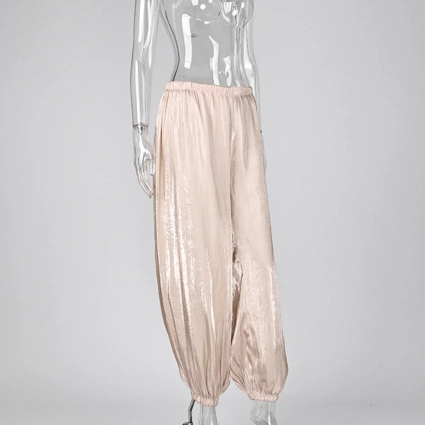 Elegant Pink Crepe Loose Bloomers For Woman Street Chic Pleated Trousers Female Autumn Vintage High Waist Balloon Pants