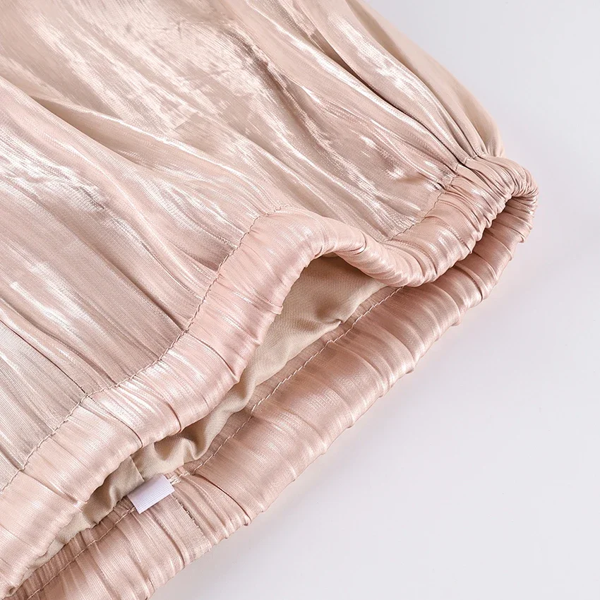 Elegant Pink Crepe Loose Bloomers For Woman Street Chic Pleated Trousers Female Autumn Vintage High Waist Balloon Pants