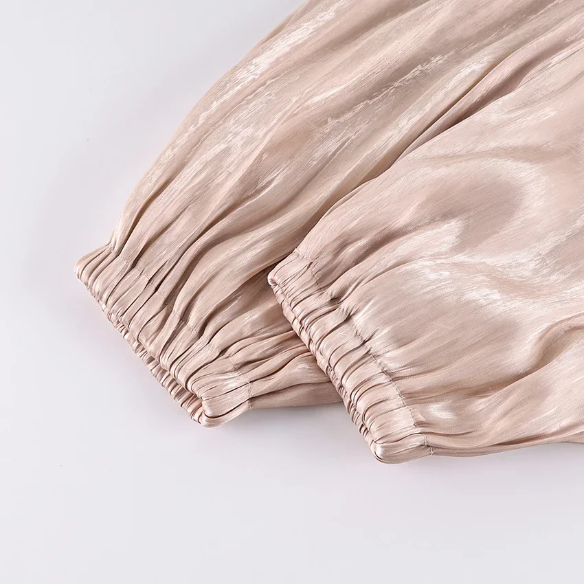 Elegant Pink Crepe Loose Bloomers For Woman Street Chic Pleated Trousers Female Autumn Vintage High Waist Balloon Pants