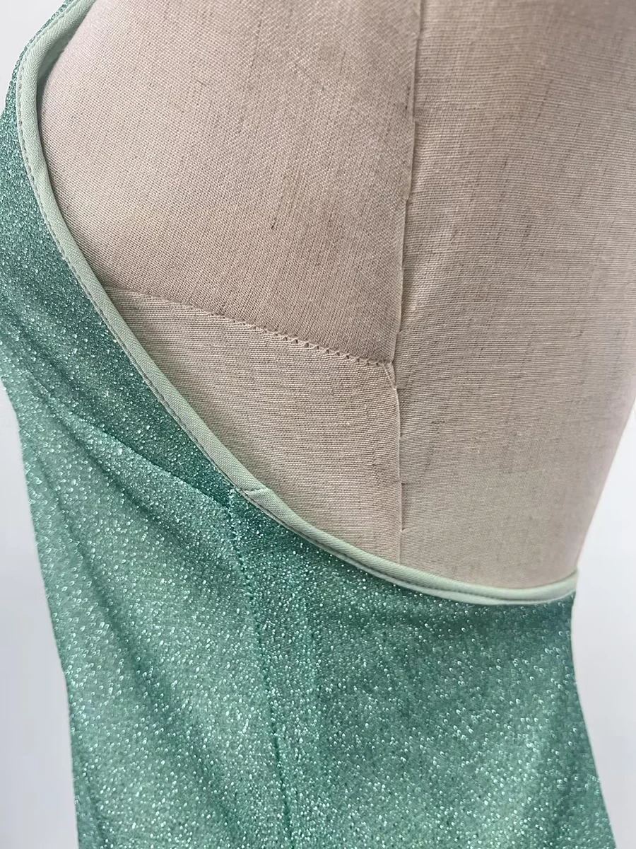 TWOTWINSTYLE Solid Slim Backless Dresses For Women Round Neck Sleeveless High Waist Spliced Feather Irregular Dress Female New