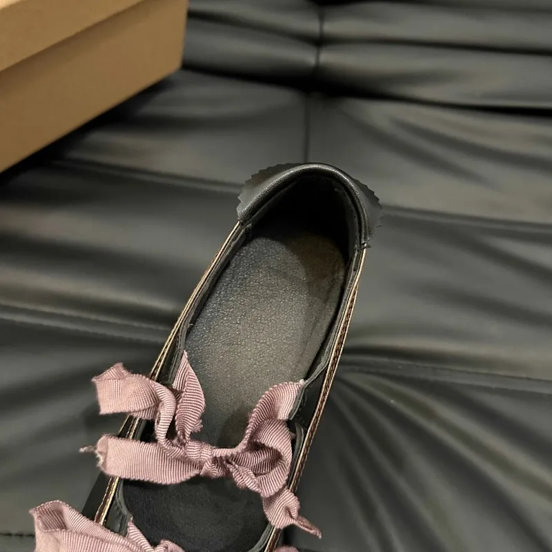 Niche Sweet Lolita Square Toe Purple Flat Ballet Trainers Women's New Straps Bow Color Matching Mary Jane Shoes Sneakers Female