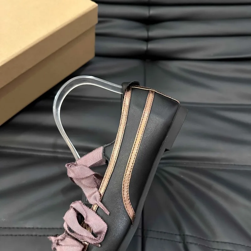 Niche Sweet Lolita Square Toe Purple Flat Ballet Trainers Women's New Straps Bow Color Matching Mary Jane Shoes Sneakers Female