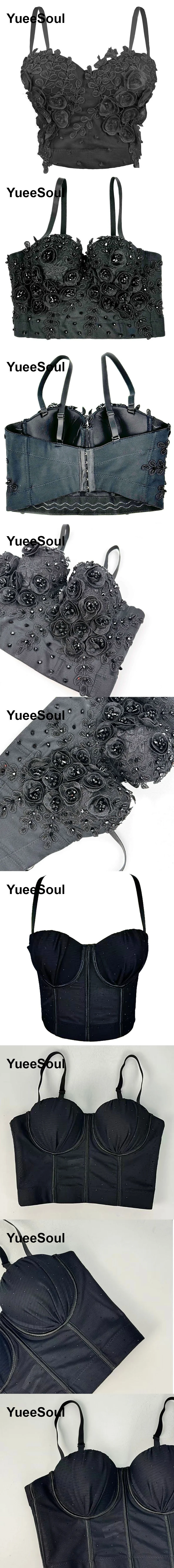 Black Crop Tops 2025 New Y2K Gothic Wedding Party Club High Street Casual Sexy Tank Top Pearl Sequins Corset Top Women Clothing