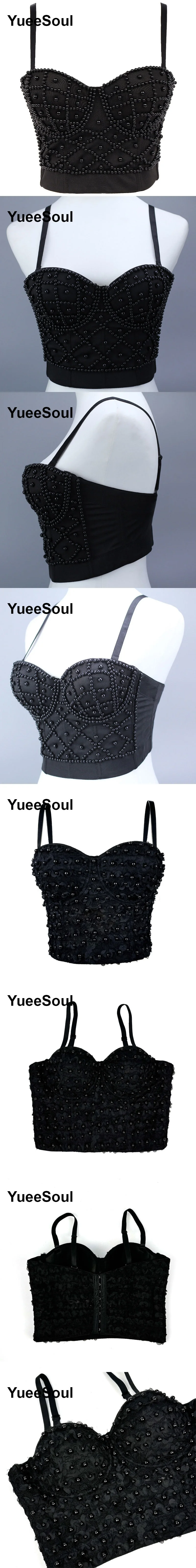 Black Crop Tops 2025 New Y2K Gothic Wedding Party Club High Street Casual Sexy Tank Top Pearl Sequins Corset Top Women Clothing