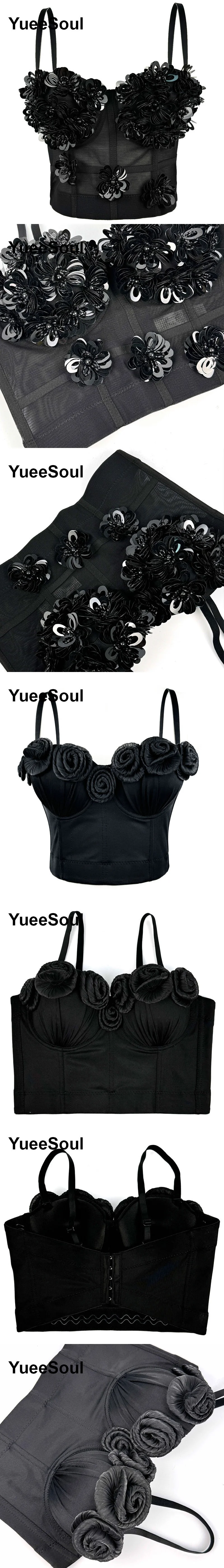 Black Crop Tops 2025 New Y2K Gothic Wedding Party Club High Street Casual Sexy Tank Top Pearl Sequins Corset Top Women Clothing