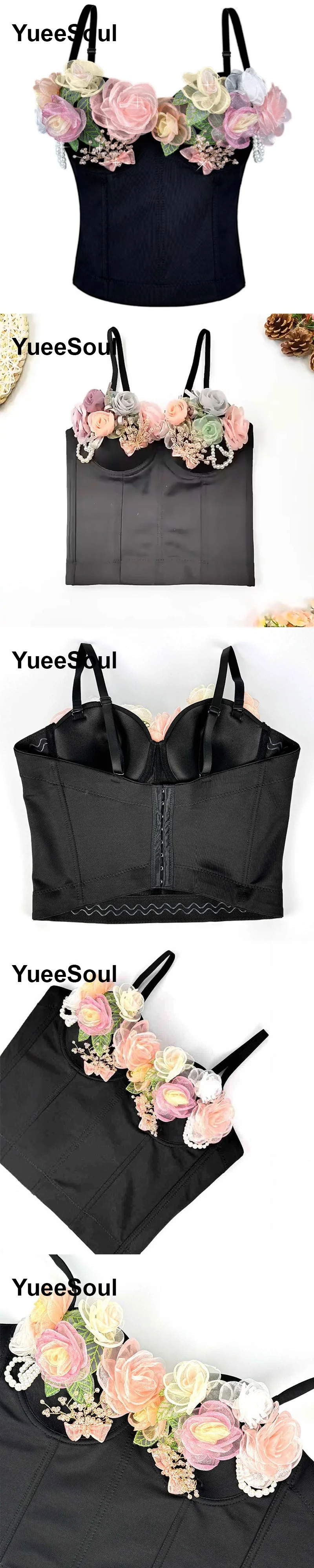 Black Crop Tops 2025 New Y2K Gothic Wedding Party Club High Street Casual Sexy Tank Top Pearl Sequins Corset Top Women Clothing