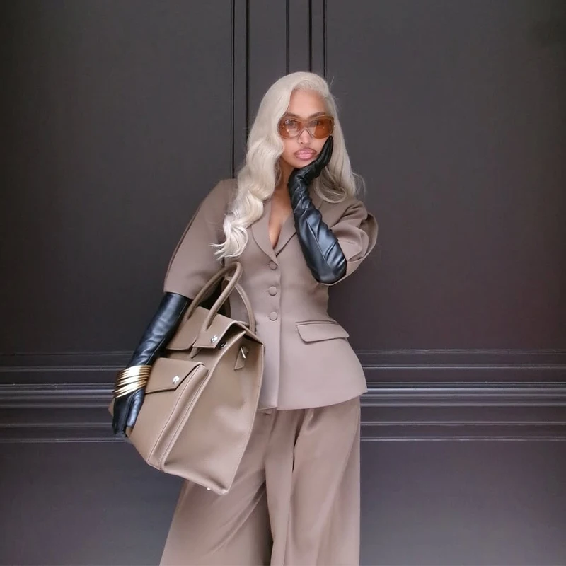 Casual Blazer Pants Suits Women Slim Half Sleeves V Neck Single Breasted Set Female 2025 Spring New Wide Legs Sets 2 Pieces