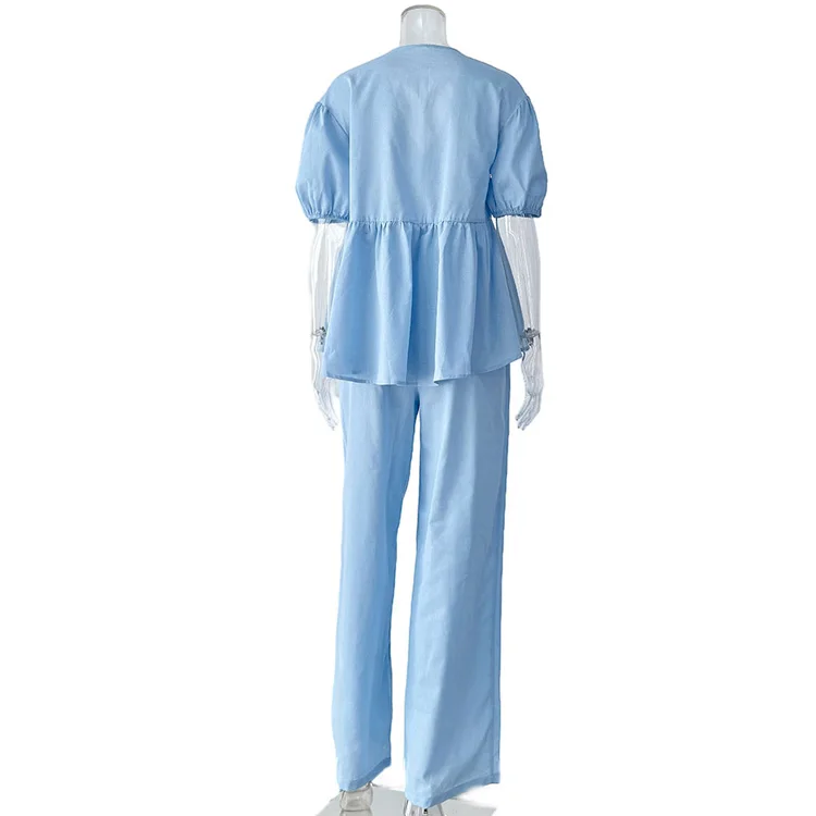 Mumaroho 2025 Women Spring Summer Holiday Pant Set Suits Cotton Solid Outfits V-neck 2 Two Piece Matching Set For Women