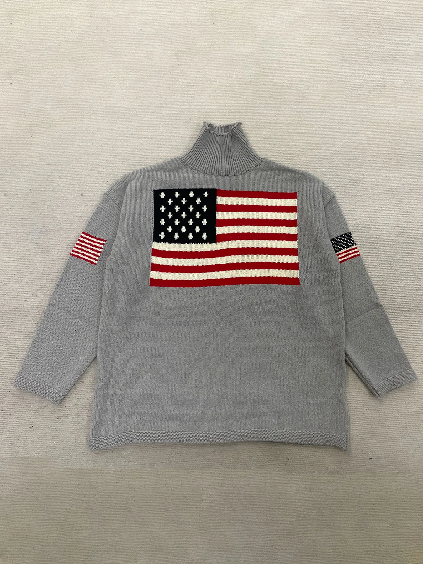 European and American Autumn and Winter Design Sense Flag Print Knit Sweater Casual Loose Round Neck Pullover Sweater