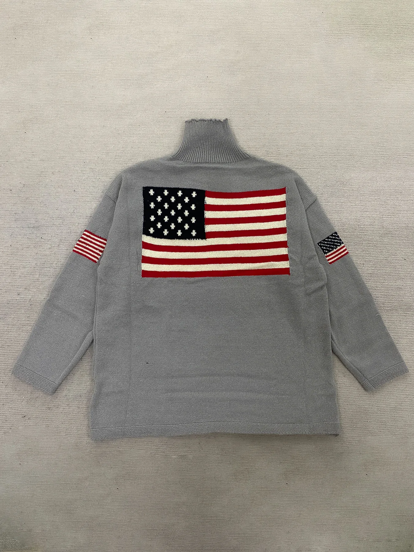European and American Autumn and Winter Design Sense Flag Print Knit Sweater Casual Loose Round Neck Pullover Sweater