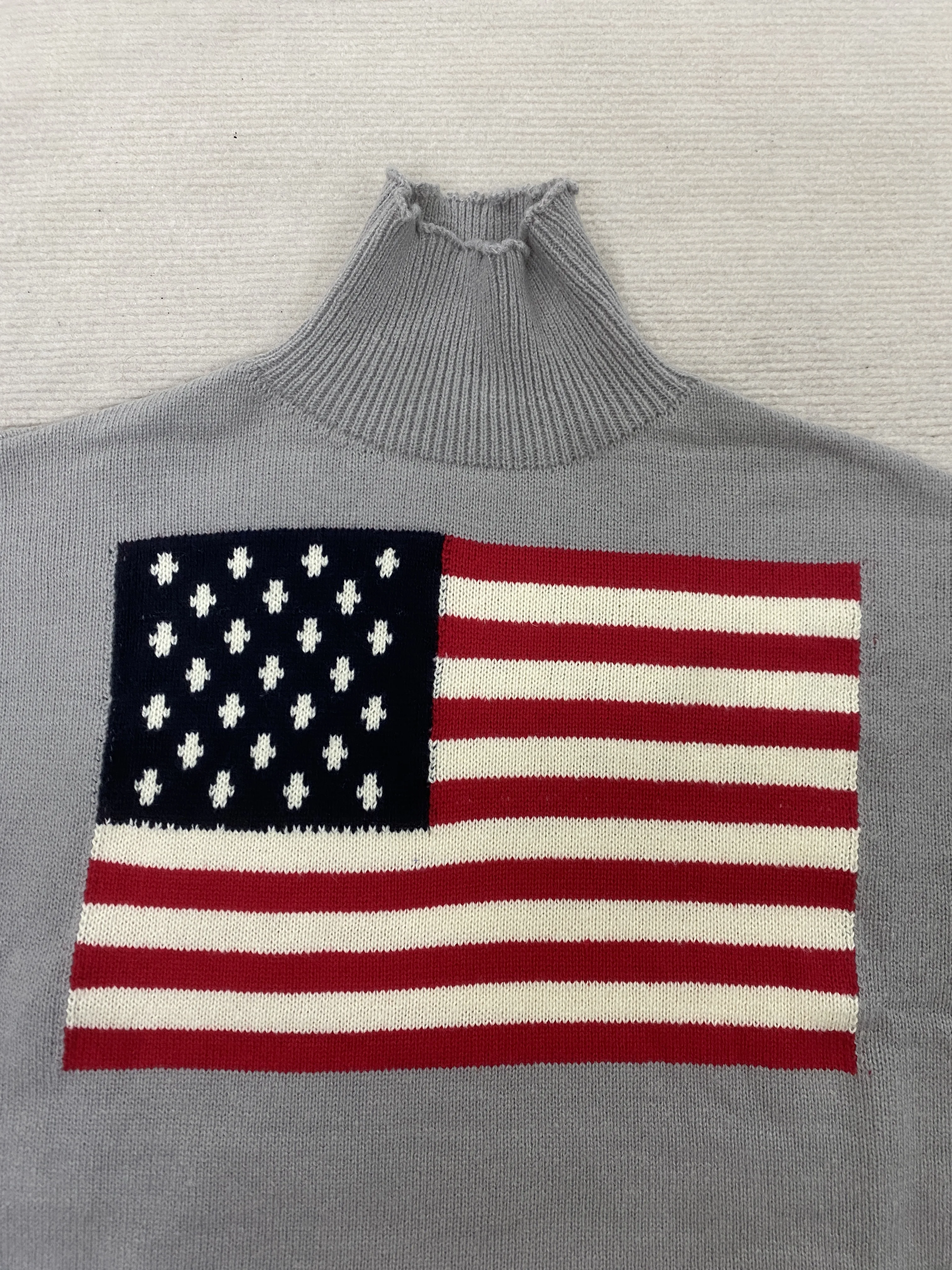 European and American Autumn and Winter Design Sense Flag Print Knit Sweater Casual Loose Round Neck Pullover Sweater