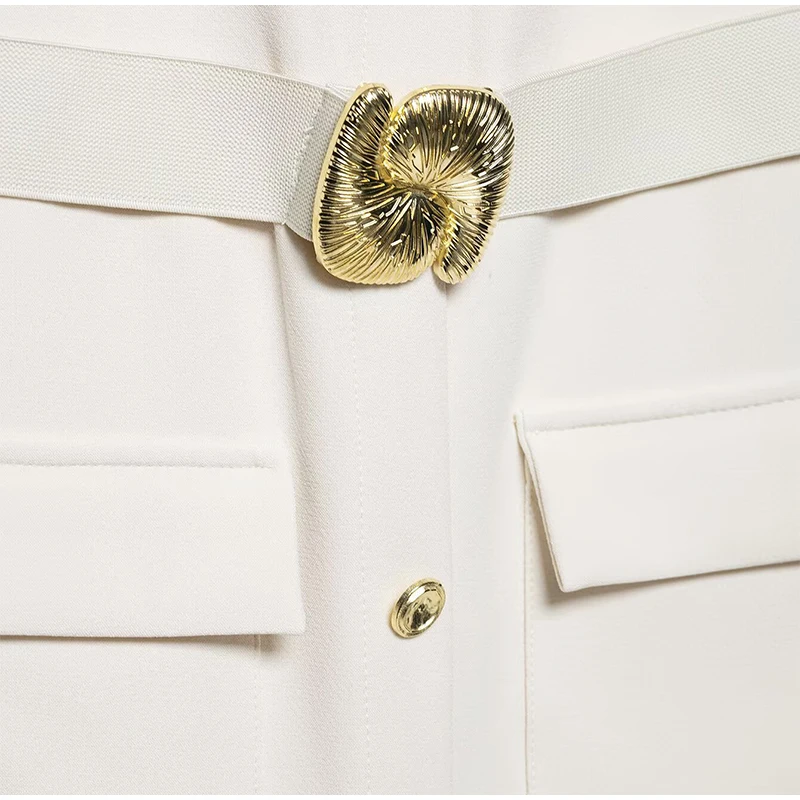 Elegant Single Breasted Tank Dress Women Belts Sleeveless O-neck Slim Solid 2025 Spring Dresses Commute Street Split Lady Robe