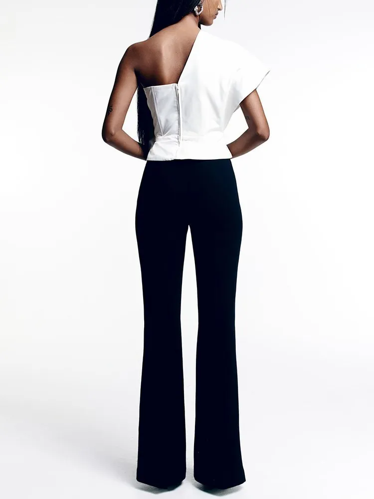 TWOTWINSTYLE Solid Temperament Vests For Women Diagonal Collar Sleeveless Patchwork Bowknot Elegant Tank Tops Female Fashion New