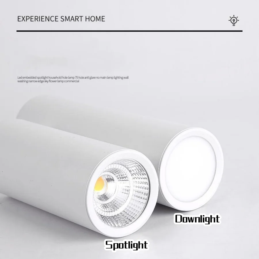 Long Barrel LED Down Light Spotlight Ceiling Light Dimmable COB 12W Surface Mounted Spotlights Living Room Bedroom Shop 85-265V