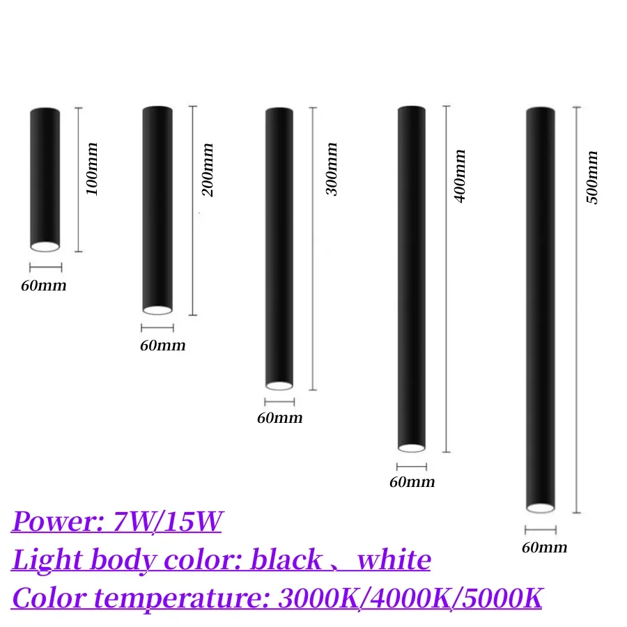 Long Barrel LED Down Light Spotlight Ceiling Light Dimmable COB 12W Surface Mounted Spotlights Living Room Bedroom Shop 85-265V
