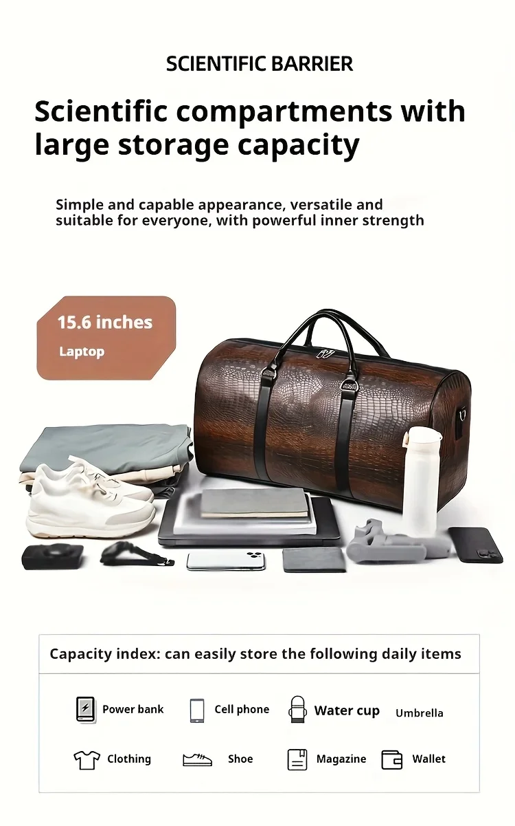 Large Capacity Retro Crocodile-Textured Travel Duffel Bag - Durable Unisex Vacation Luggage, Versatile Gift for Men & Women