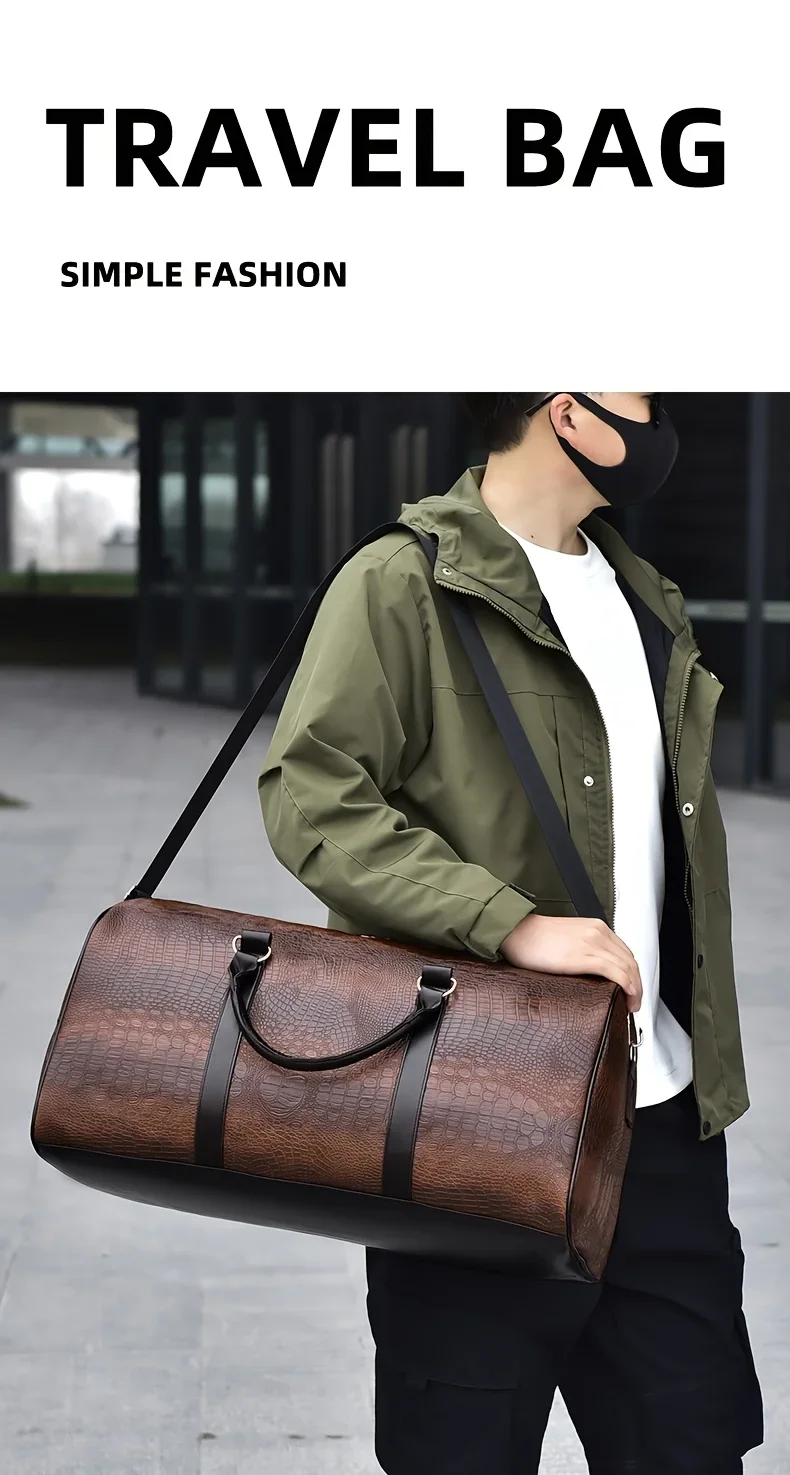 Large Capacity Retro Crocodile-Textured Travel Duffel Bag - Durable Unisex Vacation Luggage, Versatile Gift for Men & Women