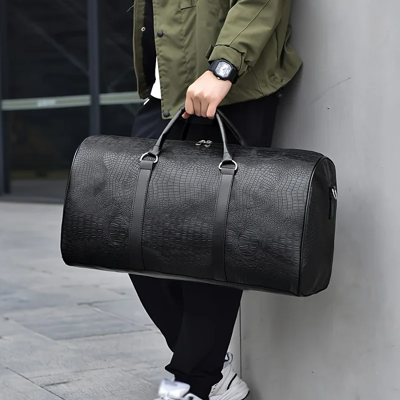 Large Capacity Retro Crocodile-Textured Travel Duffel Bag - Durable Unisex Vacation Luggage, Versatile Gift for Men & Women