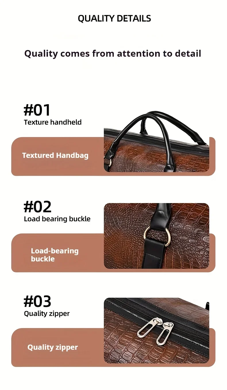 Large Capacity Retro Crocodile-Textured Travel Duffel Bag - Durable Unisex Vacation Luggage, Versatile Gift for Men & Women