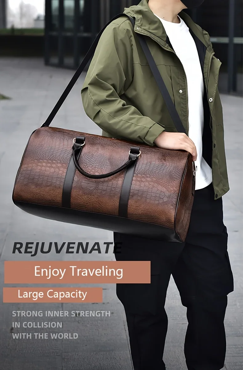 Large Capacity Retro Crocodile-Textured Travel Duffel Bag - Durable Unisex Vacation Luggage, Versatile Gift for Men & Women