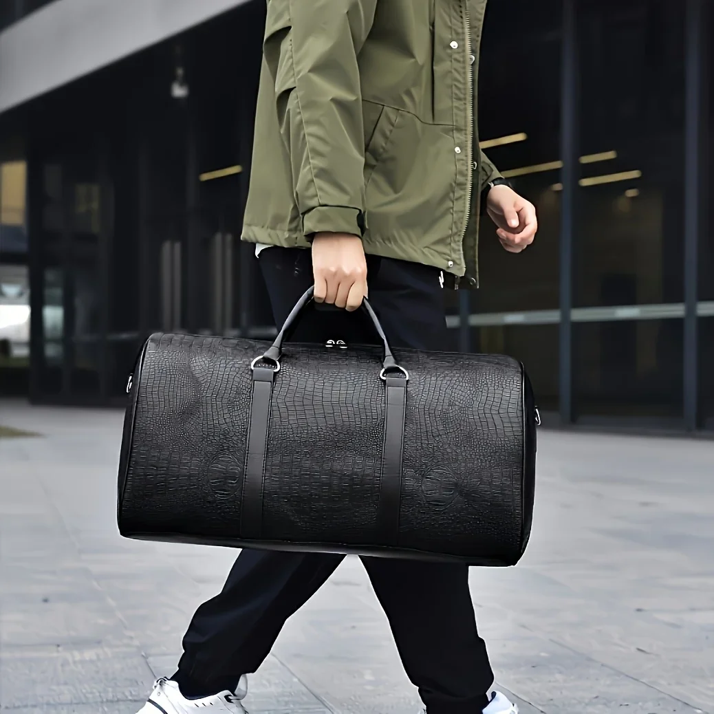 Large Capacity Retro Crocodile-Textured Travel Duffel Bag - Durable Unisex Vacation Luggage, Versatile Gift for Men & Women
