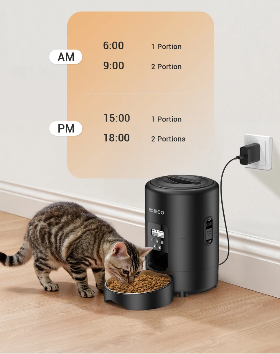 ROJECO 2L Automatic Pet Feeder Smart Cat Food Kibble Dispenser Button Version Smart Control Auto Dog Feeder For Cat Dog Supplies