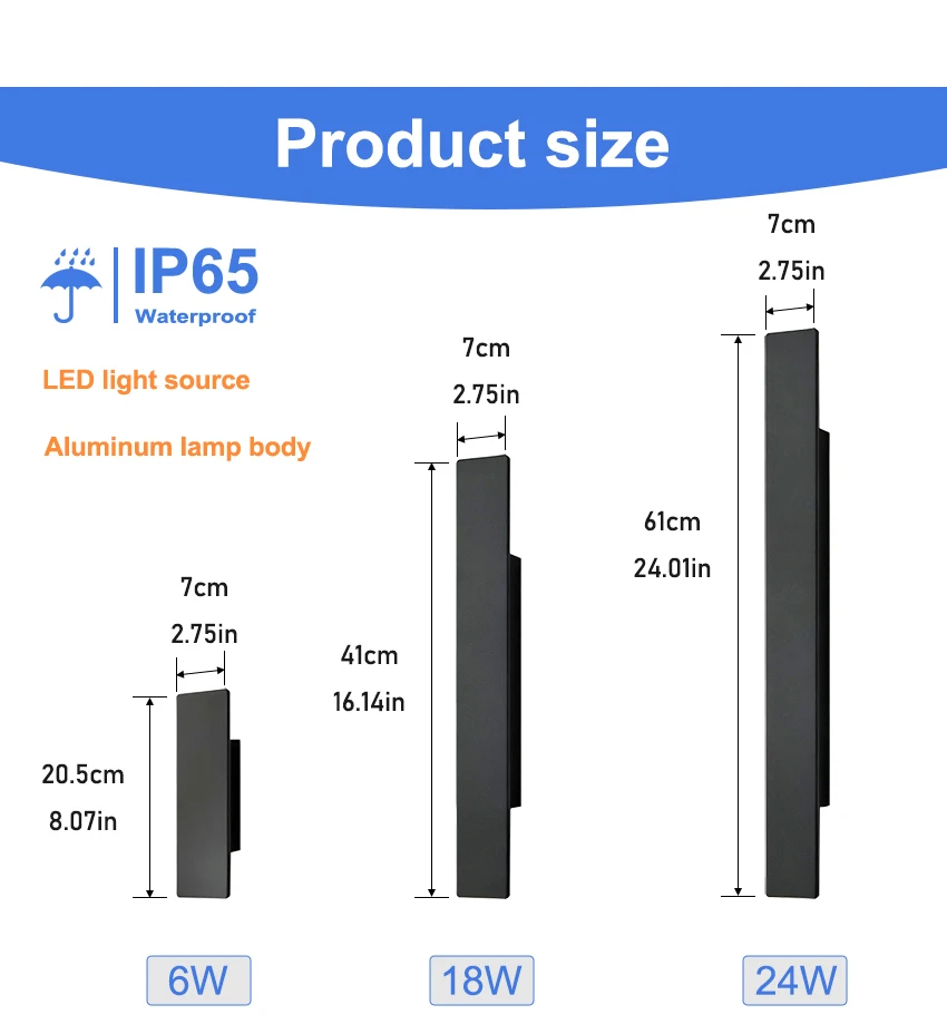 Outdoor LED Wall Lamp IP65 Waterproof Aluminum Up Down Light 18W 110V/220V Black White for Courtyard Porch Exterior Lighting