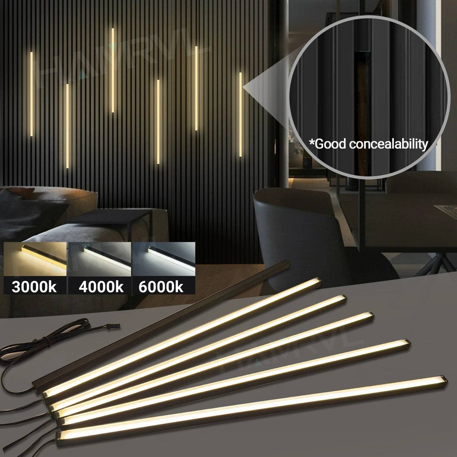 LED Recessed Lighting LED Strip Light for Wood Slat Wall Panel in Parallel with Touch Sensor, Self-Adhesive for Slat Wall Decor