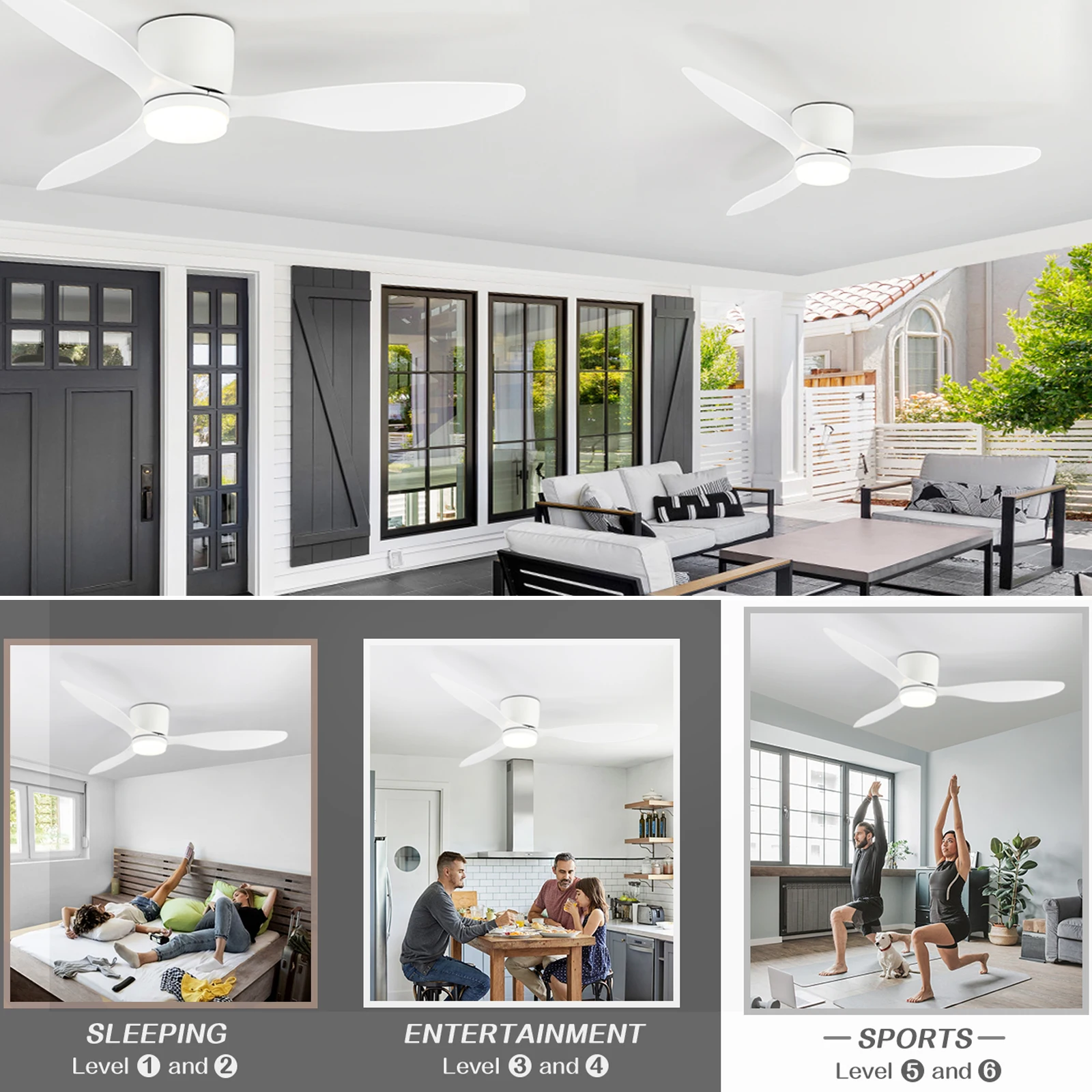 IRALAN Low Floor 52inch Ceiling Fan Modern Bedroom LED Fan Light Dining Living Room Ceiling Lamp Fan Household Electric Fan