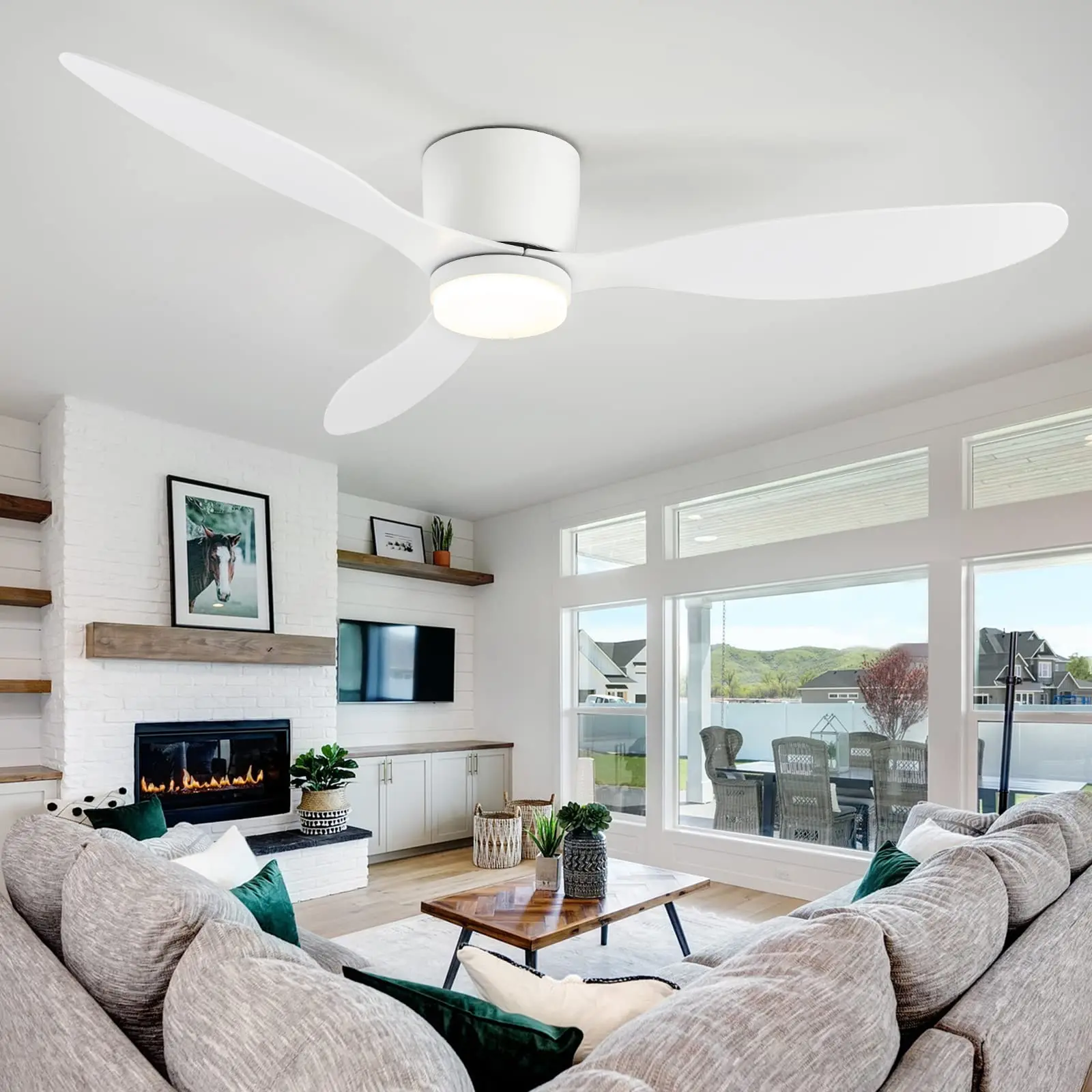 IRALAN Low Floor 52inch Ceiling Fan Modern Bedroom LED Fan Light Dining Living Room Ceiling Lamp Fan Household Electric Fan