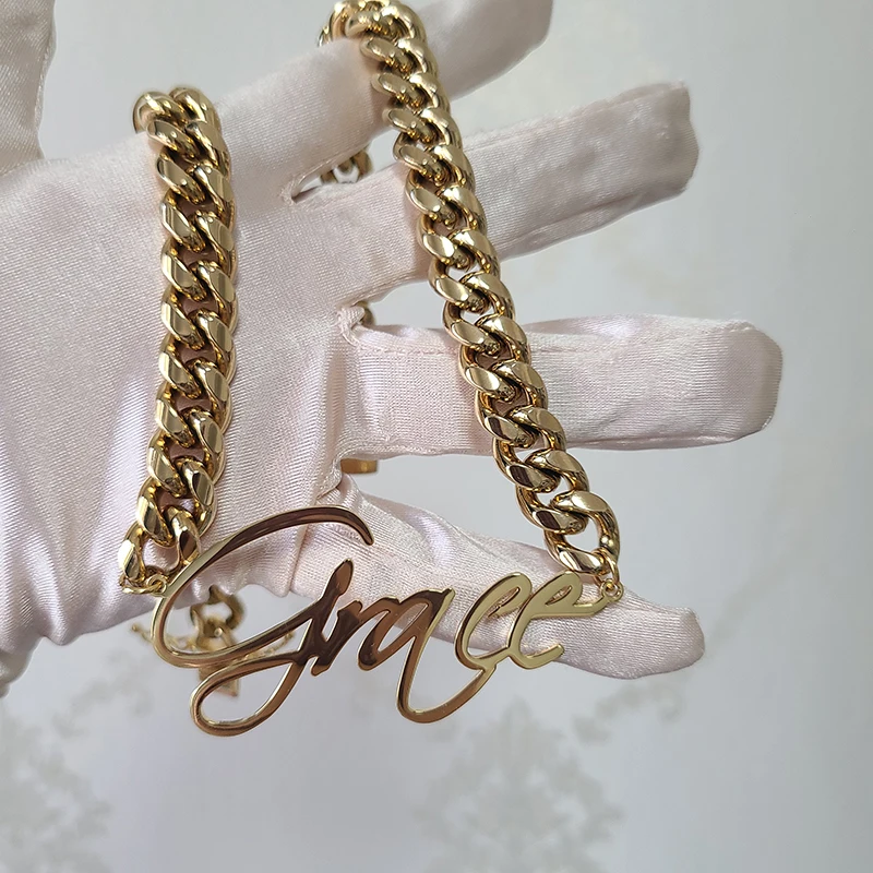 Customized Stainless Steel Words Name Necklace With 1.6CM/1.2CM Stainless Steel Cuban Chain for Men Women Hip Hop Jewelry