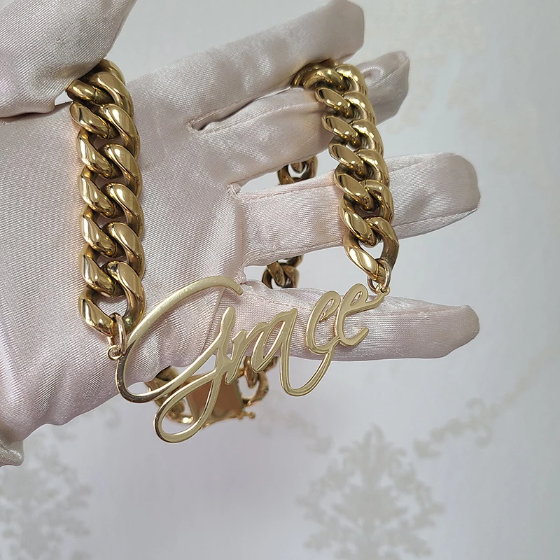Customized Stainless Steel Words Name Necklace With 1.6CM/1.2CM Stainless Steel Cuban Chain for Men Women Hip Hop Jewelry