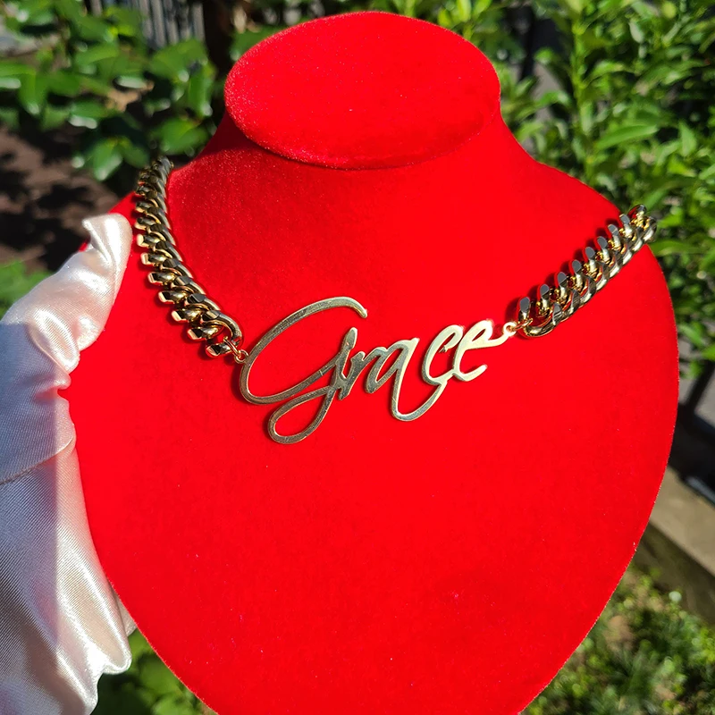 Customized Stainless Steel Words Name Necklace With 1.6CM/1.2CM Stainless Steel Cuban Chain for Men Women Hip Hop Jewelry