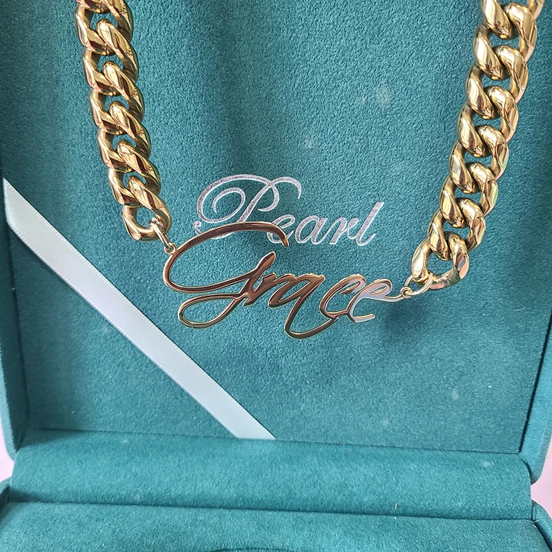 Customized Stainless Steel Words Name Necklace With 1.6CM/1.2CM Stainless Steel Cuban Chain for Men Women Hip Hop Jewelry