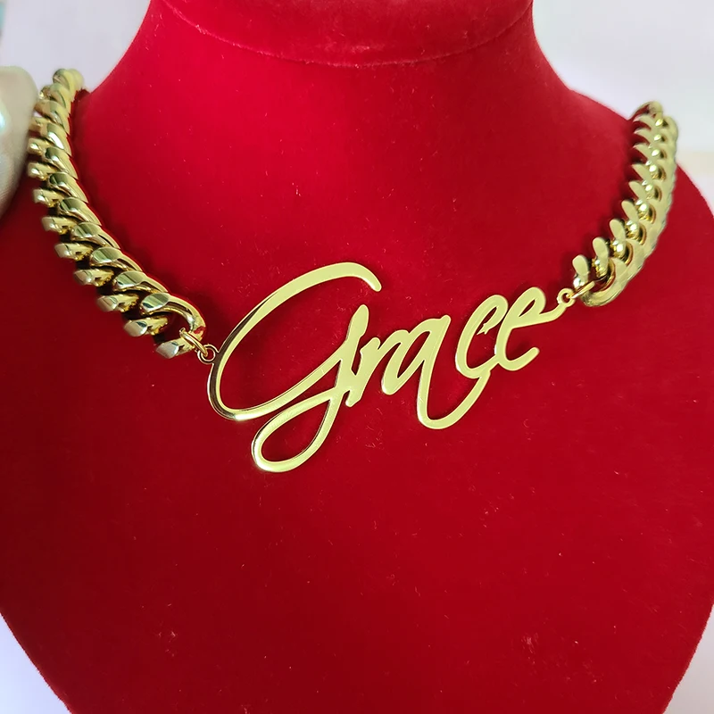 Customized Stainless Steel Words Name Necklace With 1.6CM/1.2CM Stainless Steel Cuban Chain for Men Women Hip Hop Jewelry