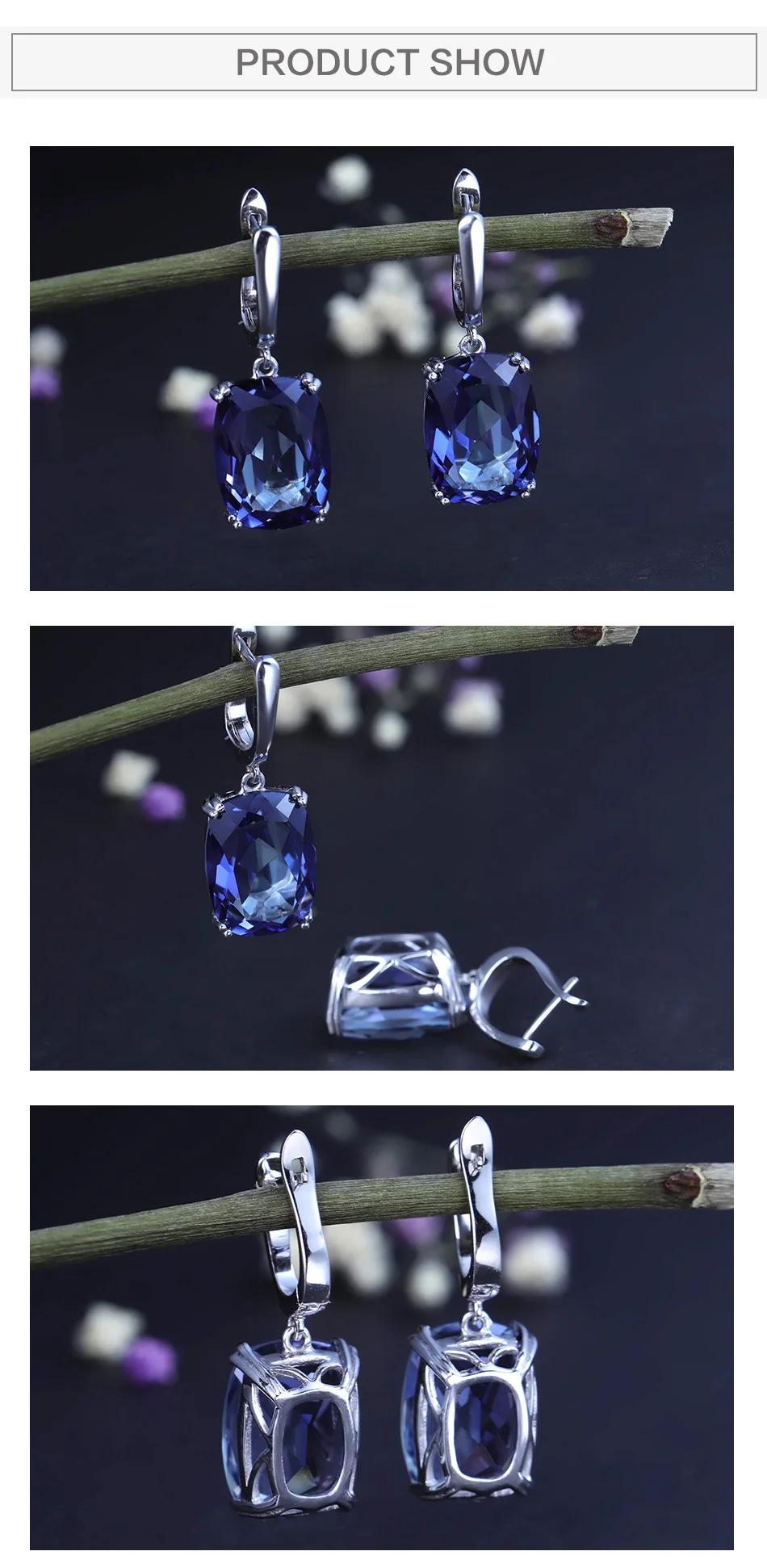 GEM'S BALLET Luxury 925 Sterling Silver Drop Earrings Natural Iolite Blue Mystic Quartz for Women Elegant Earrings Fine Jewelry