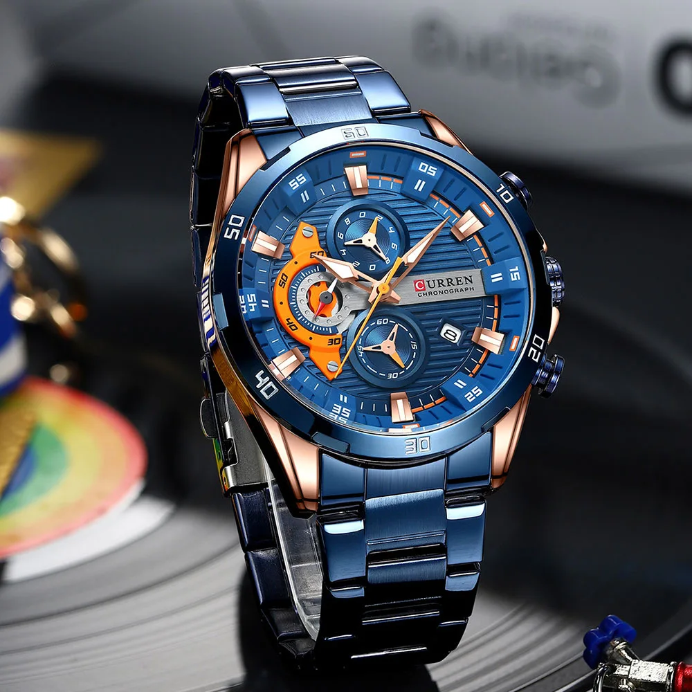 CURREN 8402 Men's Stainless Steel Watch Creative Fashion Luminous Dial with Chronograph Leisure Luxury Men's Watch Reloj Hombre