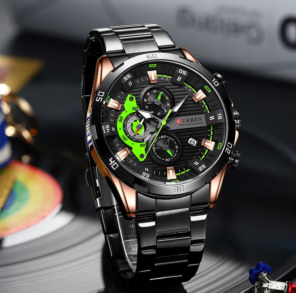 CURREN 8402 Men's Stainless Steel Watch Creative Fashion Luminous Dial with Chronograph Leisure Luxury Men's Watch Reloj Hombre